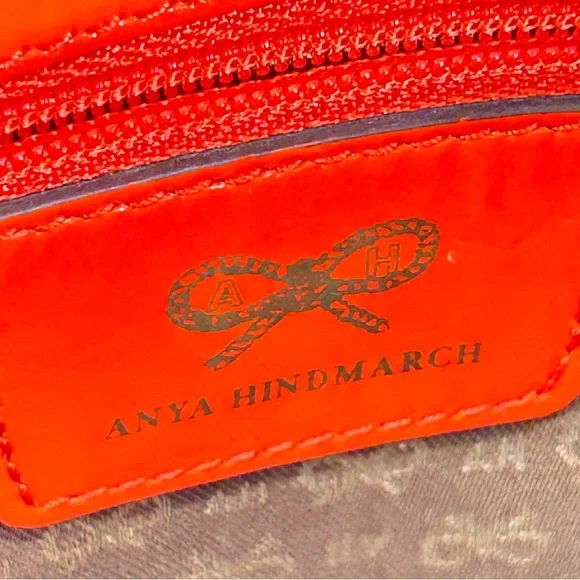 Anya Hindmarch Orange Patent Leather Trim Woven Beach Tote - Picture 10 of 13